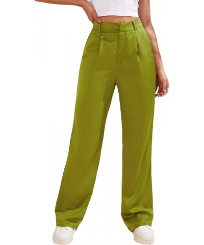 Women's Solid High Waist Workout Long Pants Office Trousers Lime Green $18.92 Pants