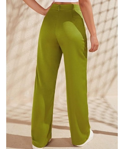 Women's Solid High Waist Workout Long Pants Office Trousers Lime Green $18.92 Pants