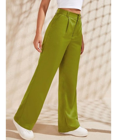 Women's Solid High Waist Workout Long Pants Office Trousers Lime Green $18.92 Pants