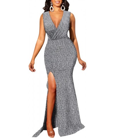 Formal Long Sleeve Dress for Women Sequin Bodycon Ruched Sparkly Dresses 0o Silver $13.49 Dresses