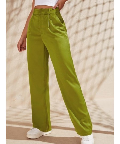 Women's Solid High Waist Workout Long Pants Office Trousers Lime Green $18.92 Pants