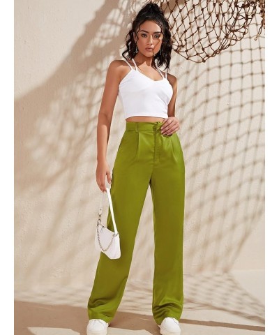 Women's Solid High Waist Workout Long Pants Office Trousers Lime Green $18.92 Pants