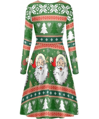 Women Long Sleeve A Line Flared Dress O Neck Swing Midi Skater Dresses Green Christmas Santa $10.60 Dresses