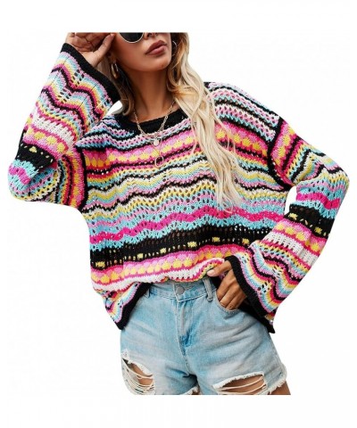 Rainbow Striped Cardigan for Women V Neck Sweater Colorful Crop Top Color Block Long Sleeve Cable Knit Plus Sweater Top Style...