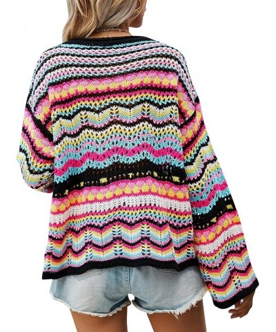 Rainbow Striped Cardigan for Women V Neck Sweater Colorful Crop Top Color Block Long Sleeve Cable Knit Plus Sweater Top Style...