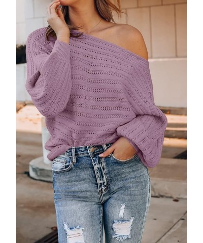 Women's 2024 Fall Casual Long Sleeve Crew Neck Cable Knit Loose Pullover Sweater Jumper Top Purple $24.35 Sweaters