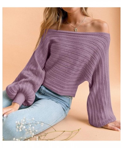 Women's 2024 Fall Casual Long Sleeve Crew Neck Cable Knit Loose Pullover Sweater Jumper Top Purple $24.35 Sweaters