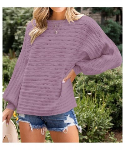 Women's 2024 Fall Casual Long Sleeve Crew Neck Cable Knit Loose Pullover Sweater Jumper Top Purple $24.35 Sweaters