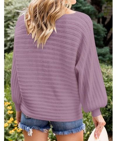 Women's 2024 Fall Casual Long Sleeve Crew Neck Cable Knit Loose Pullover Sweater Jumper Top Purple $24.35 Sweaters