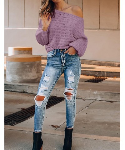 Women's 2024 Fall Casual Long Sleeve Crew Neck Cable Knit Loose Pullover Sweater Jumper Top Purple $24.35 Sweaters