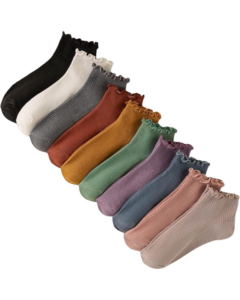 Women's 10 Pairs Graphic Ribbed Knit Athletic Running Ankle Socks Sets Multicolor $11.19 Activewear