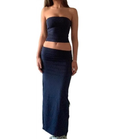 2 Piece Skirt Sets for Women Sexy Low Cut Strapless Crop Top Bodycon Mini Skirt Set Summer Outfits Clubwear X Black Skirt Set...