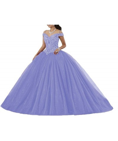 Women's Puffy Crystal Quinceanera Dresses Sweet 16 Ball Gown Tulle Prom Party Dresses Lavender $64.00 Dresses