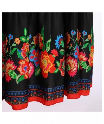 Women Off Shoulder Floral Mexican Dress Sleeveless Summer Beach Maxi Long Dress Traditional Dresses Black+red $23.75 Dresses