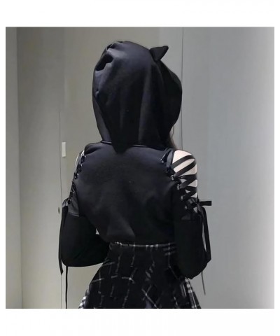 Womens Cat Ear Hoodie Sweatshirt Long Sleeve Sweater Off Shoulder Cat Cute Crop Top Hoodies Pullover Black 14 $12.55 Hoodies ...