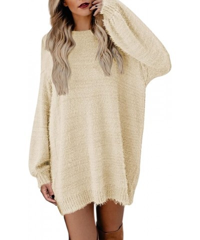 Women's Furry Pullover Sweater Dress Loose Oversized Long Knitted Tops Beige $20.71 Sweaters