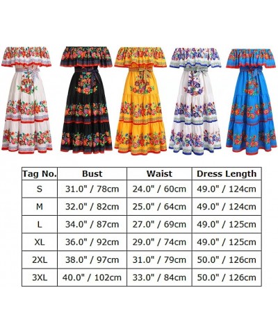 Women Off Shoulder Floral Mexican Dress Sleeveless Summer Beach Maxi Long Dress Traditional Dresses Black+red $23.75 Dresses