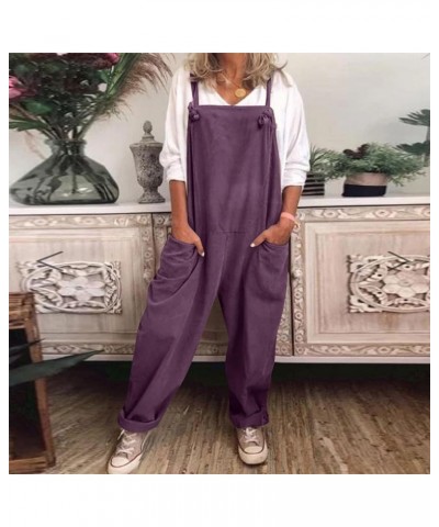 Womens Adjustable Bib Overalls Loose Fit Casual Dressy Wide Leg Jumpsuit Harem Long Pants Comfy Romper with Pockets B2-dark P...