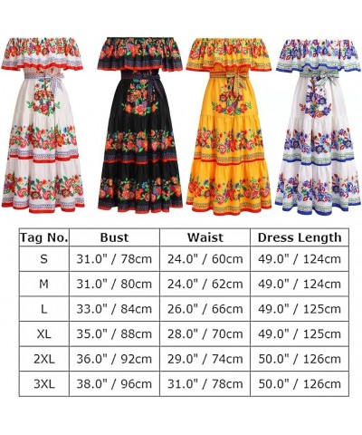 Women Off Shoulder Floral Mexican Dress Sleeveless Summer Beach Maxi Long Dress Traditional Dresses Black+red $23.75 Dresses