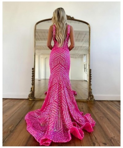 Mermaid Sequin Prom Dresses Sparkly Long Ball Gown Deep V Neck Backless Formal Party Evening Gowns with Train MR51 Mint $35.9...