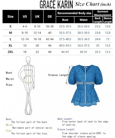 Women Blouses Button Up Puffed Short Sleeve Elastic Waist Shirt Double Layer Tops with Cotton Lining Denim Blue $21.83 Blouses