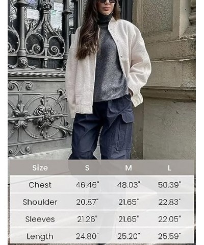 Women's Wool Blend Bomber Jacket Button Down Stand-Collar Shacket Jacket Oversized Varsity Jacket Streetwear Green $18.55 Jac...