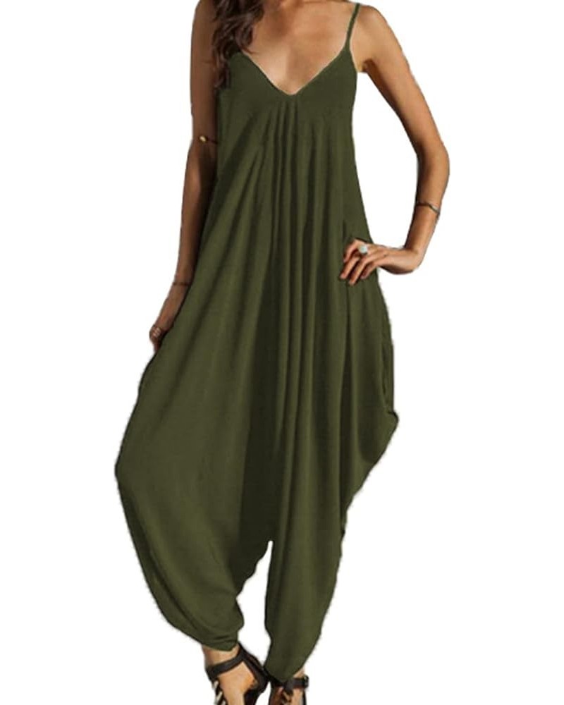 Women's Sling Harem Pants Jumpsuit Casual Spaghetti Strap Jumpsuits V Neckline Comfy Loose One Piece Rompers Green $9.50 Jump...