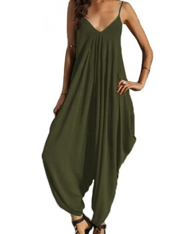 Women's Sling Harem Pants Jumpsuit Casual Spaghetti Strap Jumpsuits V Neckline Comfy Loose One Piece Rompers Green $9.50 Jump...