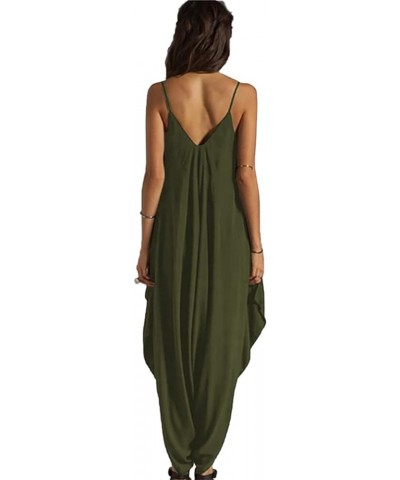 Women's Sling Harem Pants Jumpsuit Casual Spaghetti Strap Jumpsuits V Neckline Comfy Loose One Piece Rompers Green $9.50 Jump...