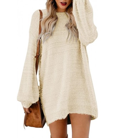 Women's Furry Pullover Sweater Dress Loose Oversized Long Knitted Tops Beige $20.71 Sweaters