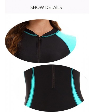 Women Zip Rash Guard Long Sleeve One Piece Splice Swimsuit UPF 50+ Tummy Control Surfing Bathing Suits Boyshort Bottom Sky Bl...