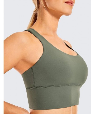 Women's Strappy Longline Sports Bras - Wirefree Padded Medium Impact Workout Crop Tank Top Grey Sage $17.16 Activewear