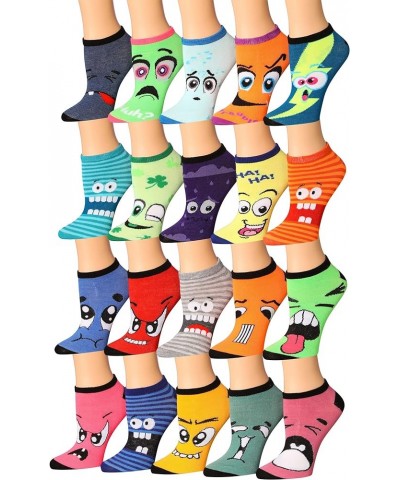 Women's 20 Pairs Colorful Patterned Low Cut/No Show Socks Crazy Moody Faces $12.00 Activewear