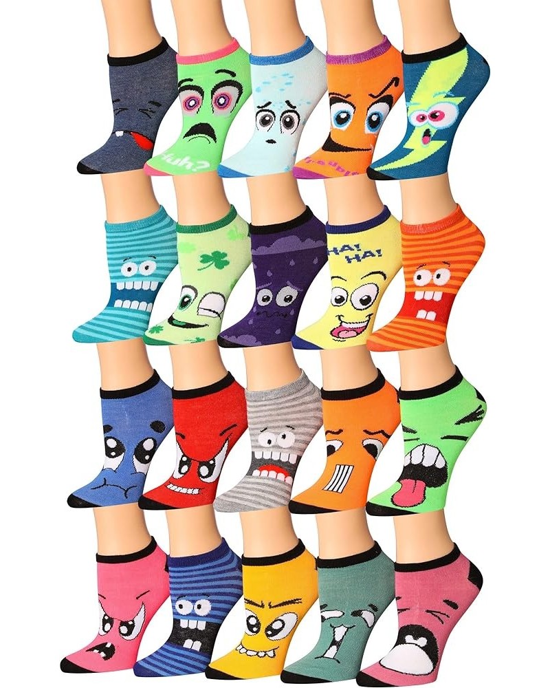 Women's 20 Pairs Colorful Patterned Low Cut/No Show Socks Crazy Moody Faces $12.00 Activewear