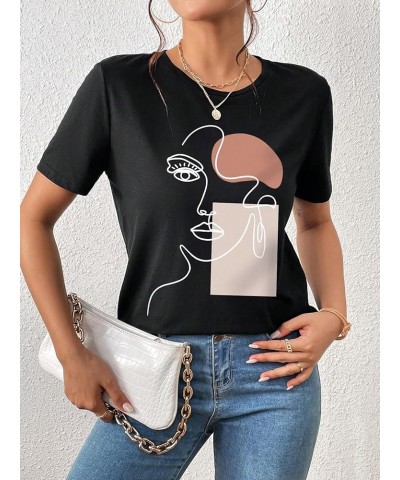 Women's Graphic Printed Cartoon Short Sleeve Casual T-Shirt Top Black $12.25 T-Shirts