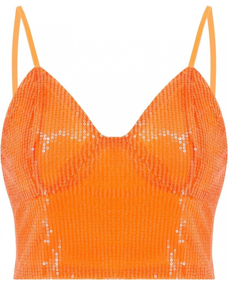 Women's Rhinestone Diamond Tank Top Color Beaded Sling Tube Top Bustier Vest Crop Top Sexy Corset Bra Summer Sparkle Orange $...