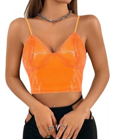 Women's Rhinestone Diamond Tank Top Color Beaded Sling Tube Top Bustier Vest Crop Top Sexy Corset Bra Summer Sparkle Orange $...