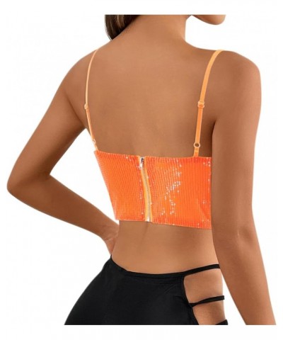 Women's Rhinestone Diamond Tank Top Color Beaded Sling Tube Top Bustier Vest Crop Top Sexy Corset Bra Summer Sparkle Orange $...