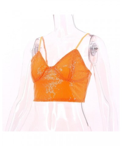 Women's Rhinestone Diamond Tank Top Color Beaded Sling Tube Top Bustier Vest Crop Top Sexy Corset Bra Summer Sparkle Orange $...