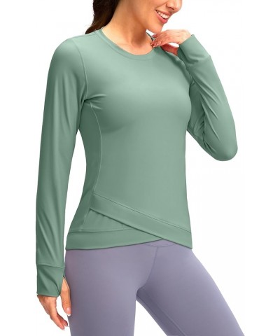 Women's Long Sleeve Workout Tops Athletic Compression Shirts Cross Hem Running Gym Yoga Shirt with Thumb Hole Tidewater Teal ...