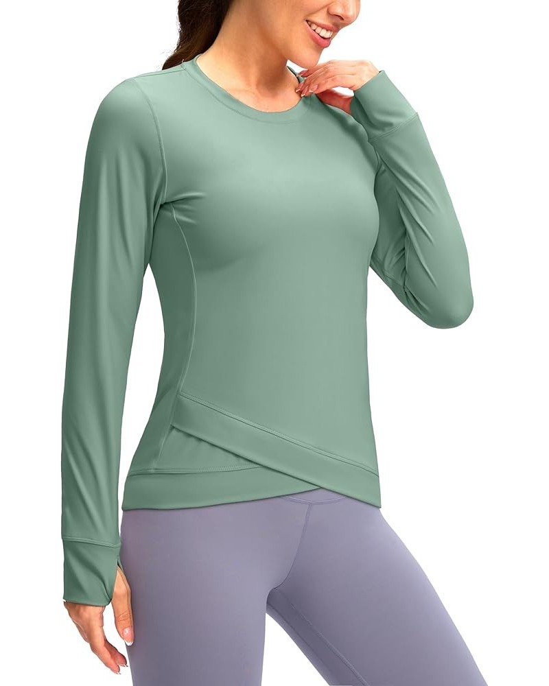 Women's Long Sleeve Workout Tops Athletic Compression Shirts Cross Hem Running Gym Yoga Shirt with Thumb Hole Tidewater Teal ...