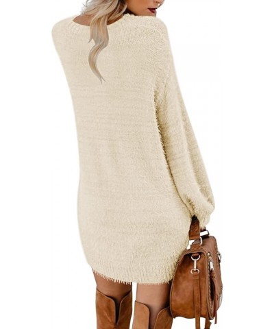 Women's Furry Pullover Sweater Dress Loose Oversized Long Knitted Tops Beige $20.71 Sweaters