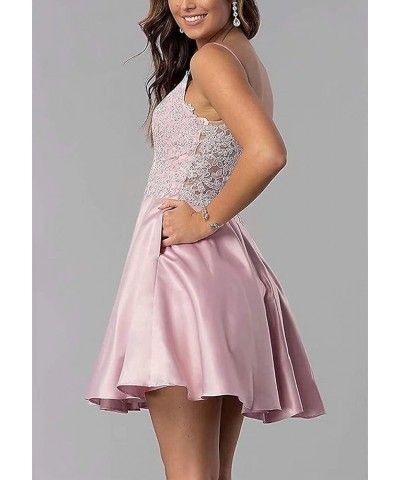 Lace Satin Homecoming Dresses for Women Teens Spaghetti Strap Short Prom Dress Cocktail Party Gowns with Pockets Grape $31.34...