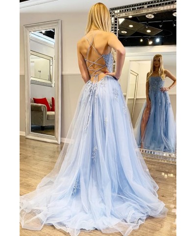 Women's Lace Criss-Cross Prom Dresses 2023 with Slit Spaghetti Straps Long Formal Evening Gowns YZTS058 Royal Blue $35.70 Dre...