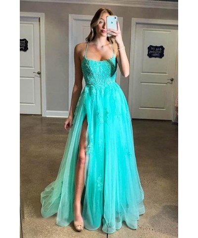 Women's Lace Criss-Cross Prom Dresses 2023 with Slit Spaghetti Straps Long Formal Evening Gowns YZTS058 Royal Blue $35.70 Dre...