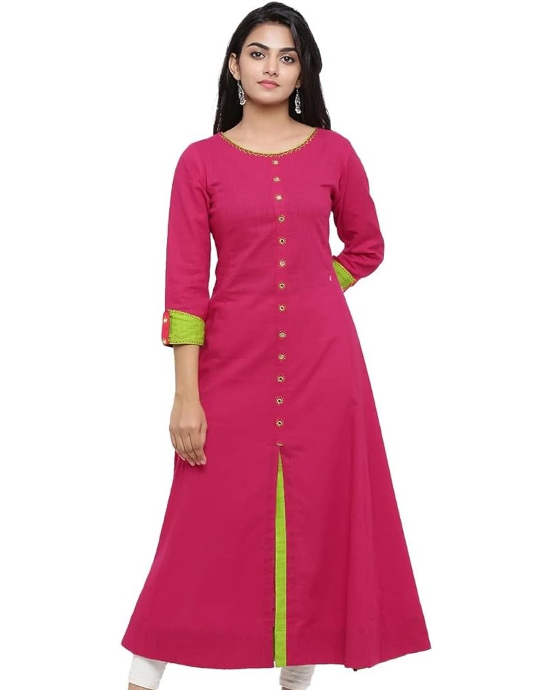 Women's Cotton Slub Embroidered Anarkali kurta Pink $14.40 Tops