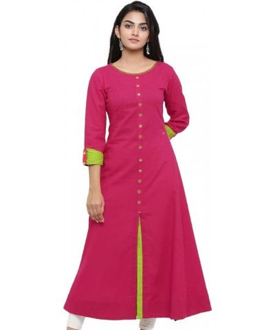 Women's Cotton Slub Embroidered Anarkali kurta Pink $14.40 Tops