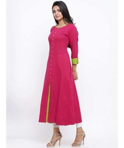 Women's Cotton Slub Embroidered Anarkali kurta Pink $14.40 Tops