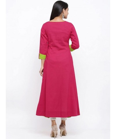 Women's Cotton Slub Embroidered Anarkali kurta Pink $14.40 Tops