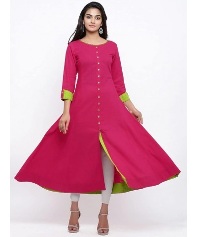 Women's Cotton Slub Embroidered Anarkali kurta Pink $14.40 Tops